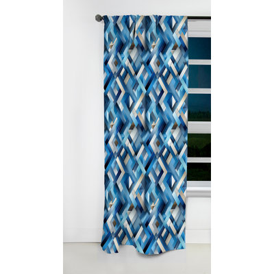 Deep Cobalt Blue Symmetry Cubes III - Abstract Geometric Blackout Curtain - 1 Panels
