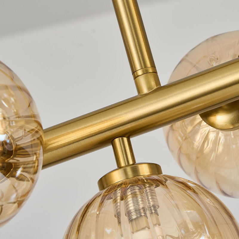 Lustre linéaire moderne en verre bullé à 12 lumières à intensité variable Spoutnik, Or brossé