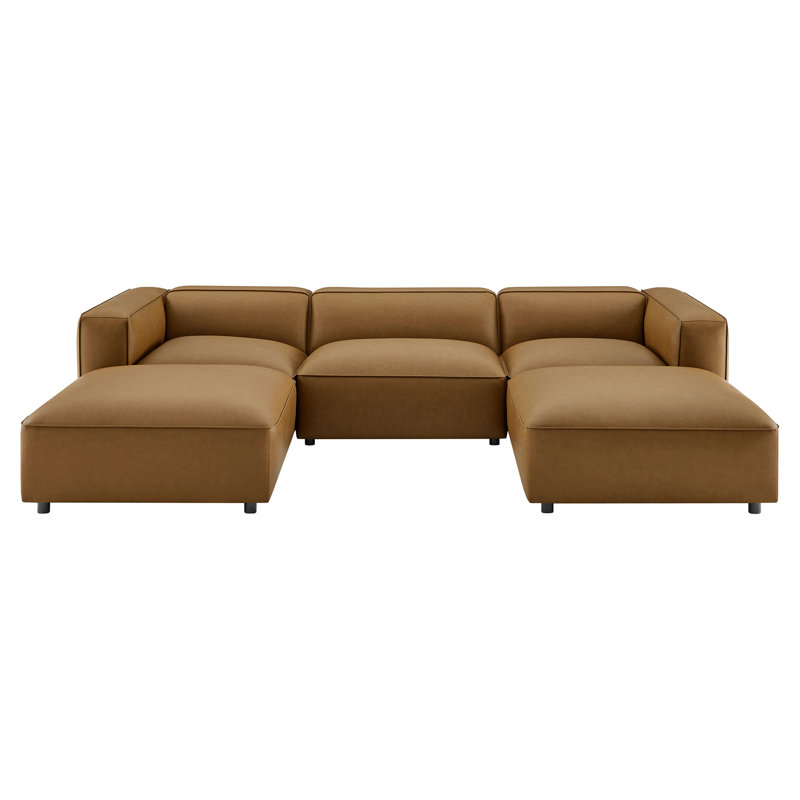 Auren 5-Piece Upholstered Vegan Leather Modular U-Shaped Sofa, Camel