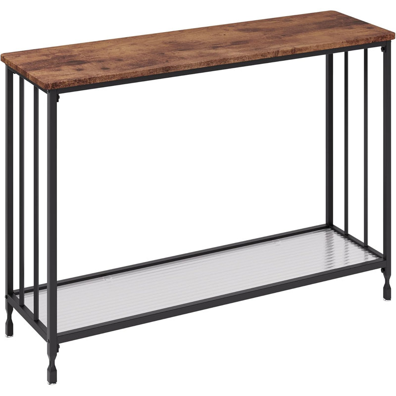 Console Table, Behind Couch Table, Industrial Hallway Table with Glass Shelf and Metal Frame, 31.8" H x 11.8" W x 41.3" D