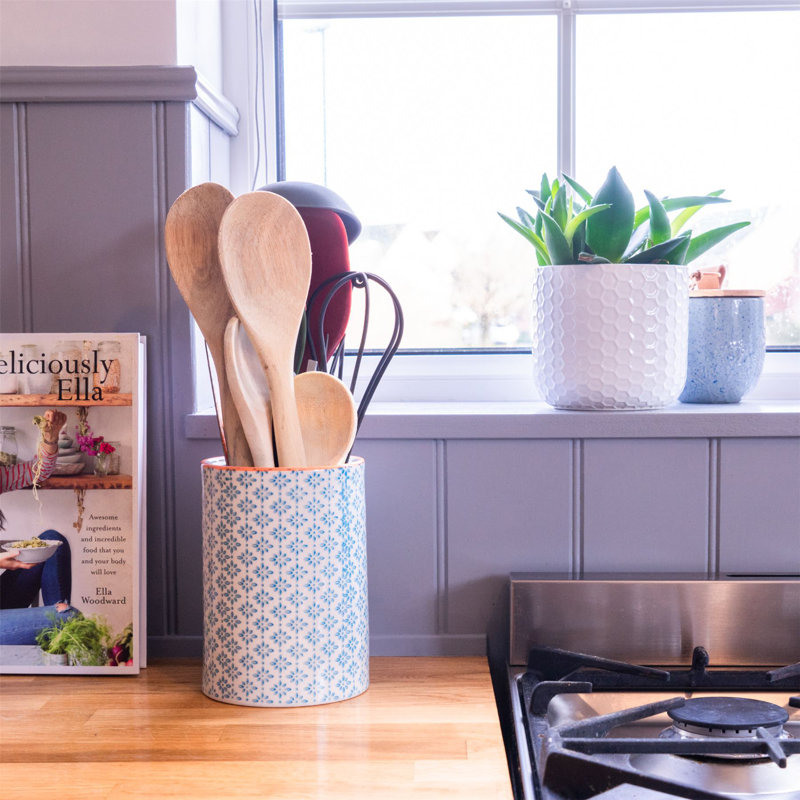 Nicola Spring Hand-Printed Kitchen Utensil Holders - 1 Litre - Blue - Pack of 3
