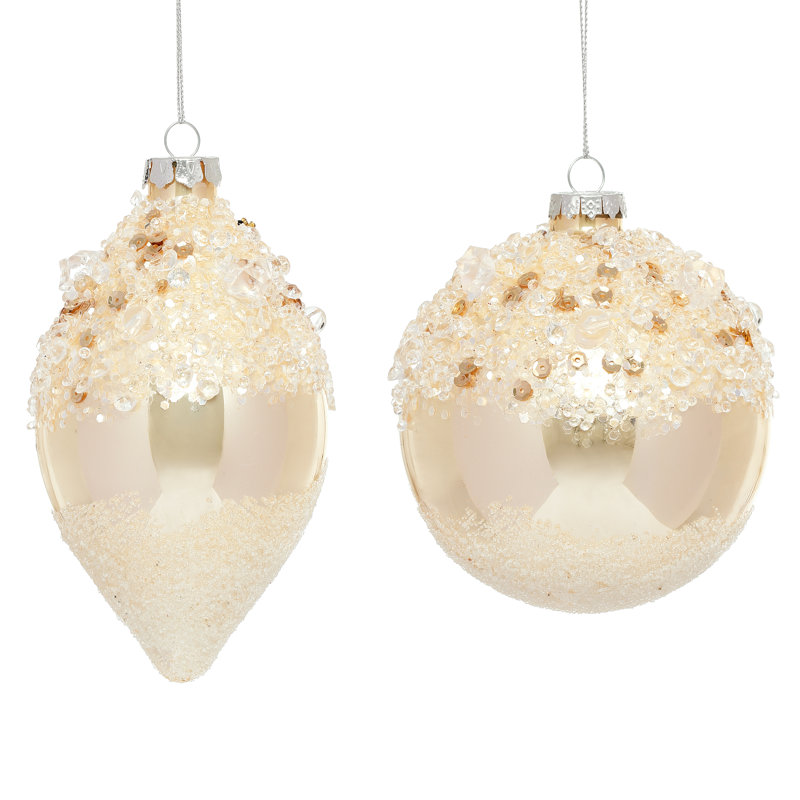 Iced Flowing  Ornament - 4-6 Inches Set Of 6, Beige