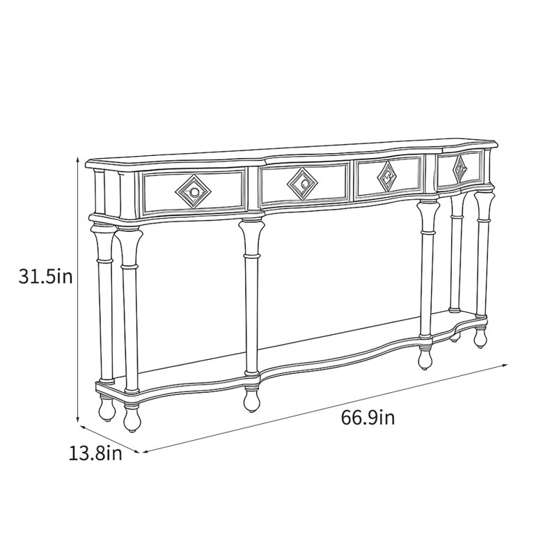 American style retro console table, Dark Brown