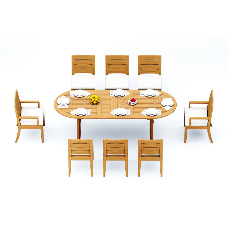Atnas Outdoor Teak Dining Set, 94"L Oval, 8