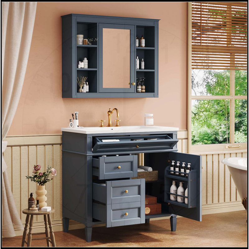 Meuble-lavabo 36 po avec armoire à pharmacie, Bleu