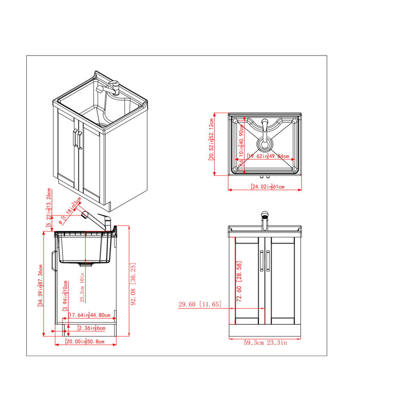 Évier utilitaire et armoire à lessive 24 po en ABS Kyle, Blanc pur