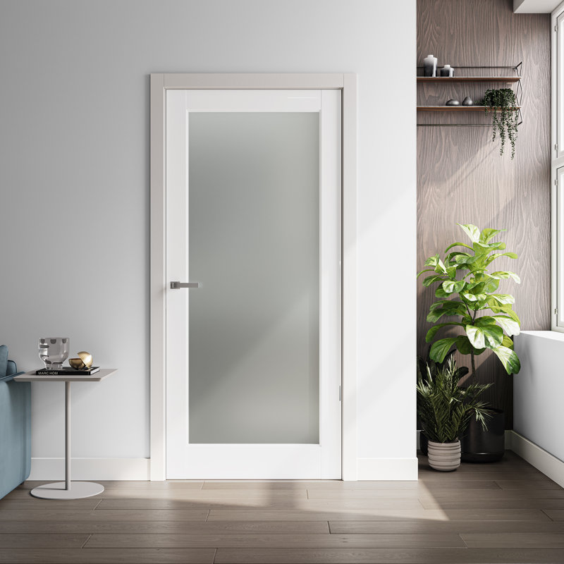 Porte en bois manufacturé 80 po x 80 po en verre givré et en bois massif apprêté sans trousse de quincaillerie, 32” x 80"