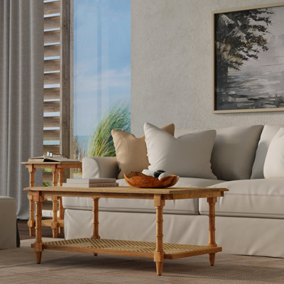 Table basse Elegant Tan 24 po x 42 po x 18 po avec rangement ouvert en rotin
