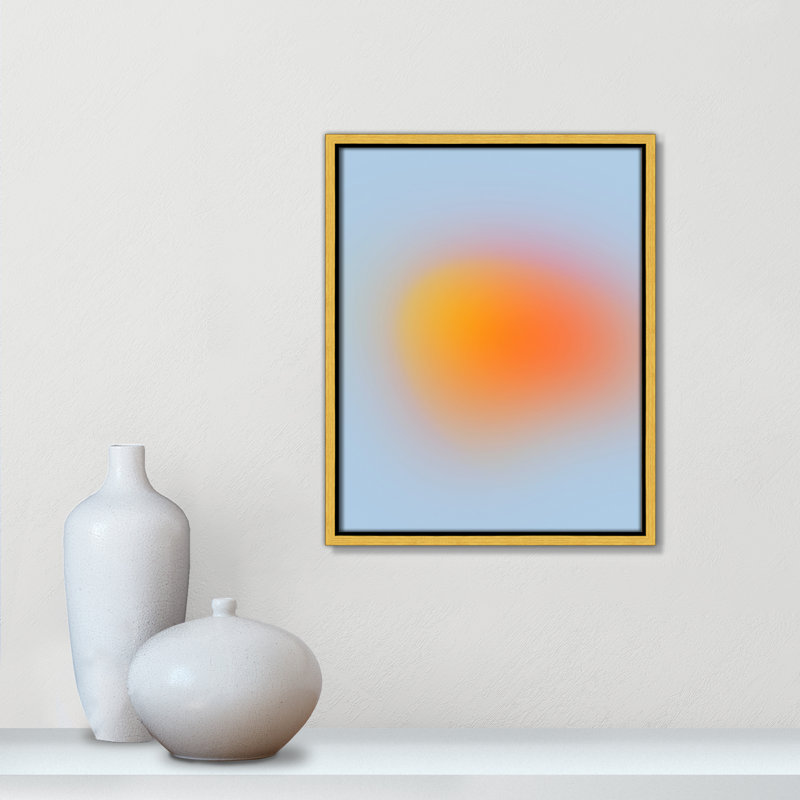 Imprimé néon orange brillant, Pas de tapis, Cadre flottant doré, H 15,5 po x l 12,5 po x P 2 po