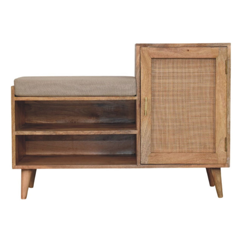  Banc de rangement rembourré en bois massif et en chêne massif de 41 pouces avec armoire et tablettes