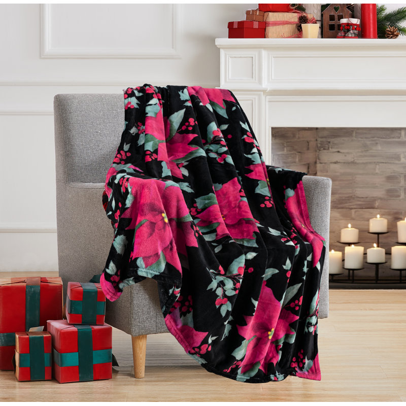 Jeté de Noël 50 po x 60 po Christmas Holly Poinsettia