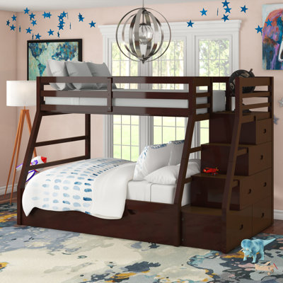 Benders Contemporary Twin Over Full Bunk Bed with Full Trundle Storage in Espresso