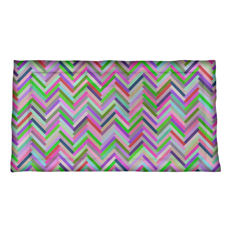 Taie décorative à chevrons Katelyn Elizabeth, Très grand, Polyester, Rose / Vert