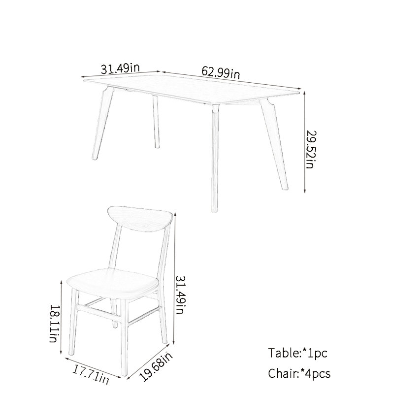 Ensemble de table à manger moderne et simple en bois massif, H 29,52 po x L 62,99 po x l 31,49 po