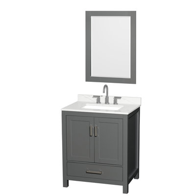 Ensemble de meuble-lavabo simple autoportant 30 po avec plateau en quartz Sheffield et miroir 24 po
