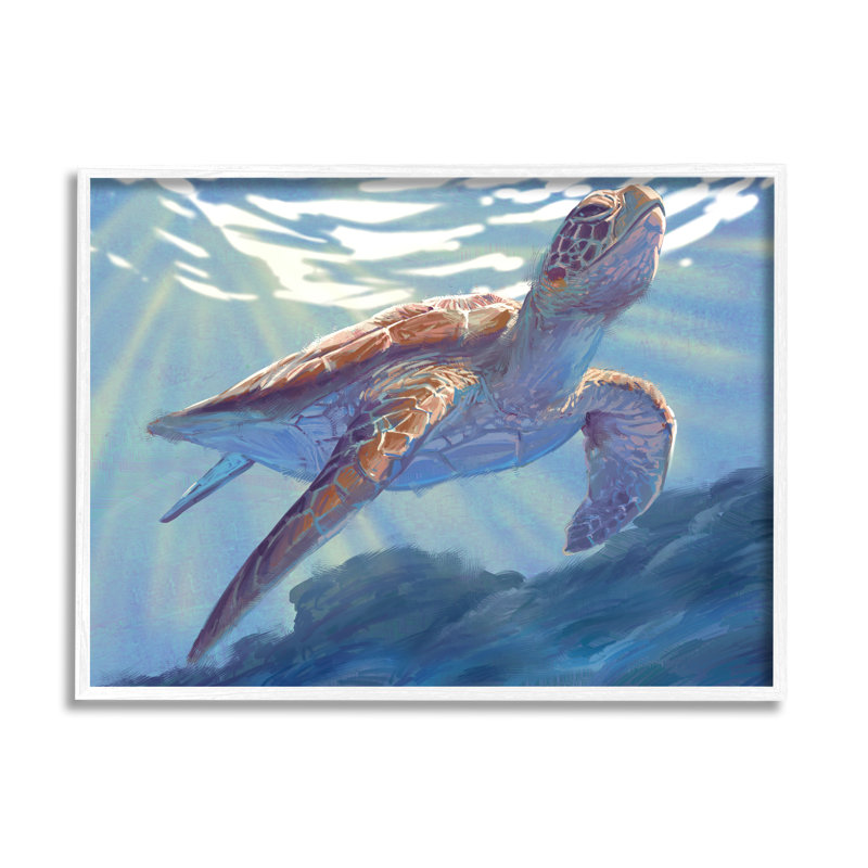 «Deep Ocean Sea Turtle», art mural texturé par Ziwei Li, Giclée encadrée noir minuit, H 11 po x l 14 po x P 1,5 po