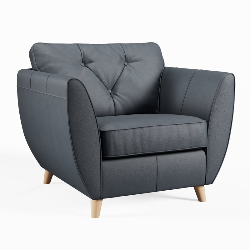 Marylin Leather Armchair, Navy, Light Wood