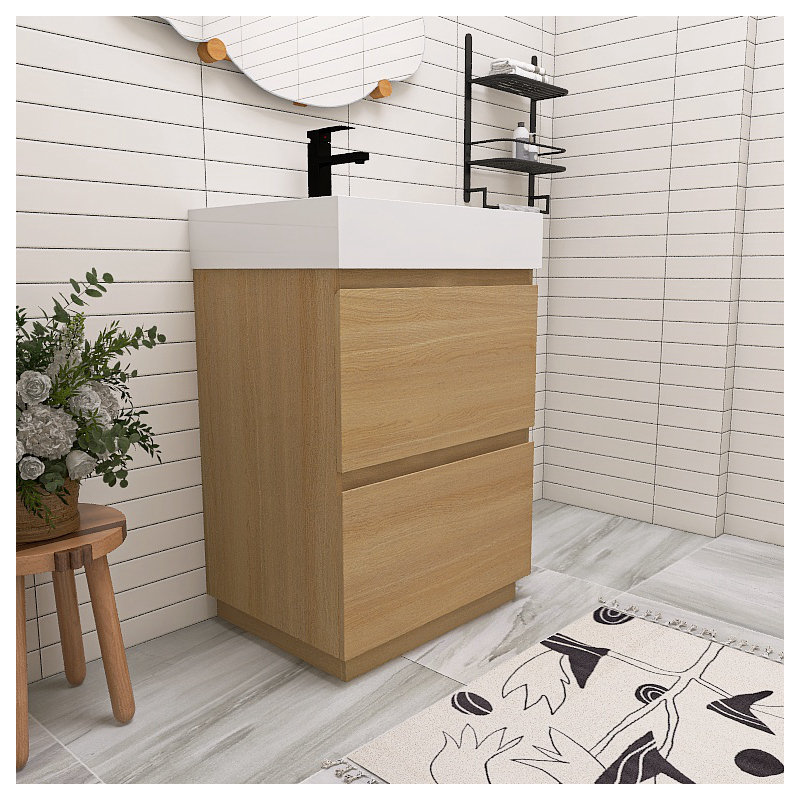 Meuble-lavabo simple 24 po avec plateau en résine Kaysee, Beige