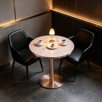 Table de salle à manger ronde moderne de 31,5 po avec tulipes, plateau de table en pierre frittée avec impression de faux marbre de luxe, base en acier inoxydable, surface imperméable et résistante aux rayures et à l'usure, idéale pour l'intérieur et l'extérieur