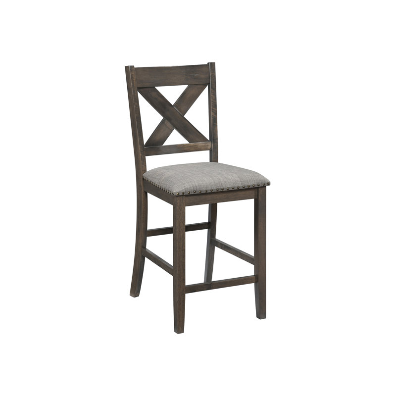 Ensemble de 2 chaises de comptoir rembourrées Pereira, Bois gris