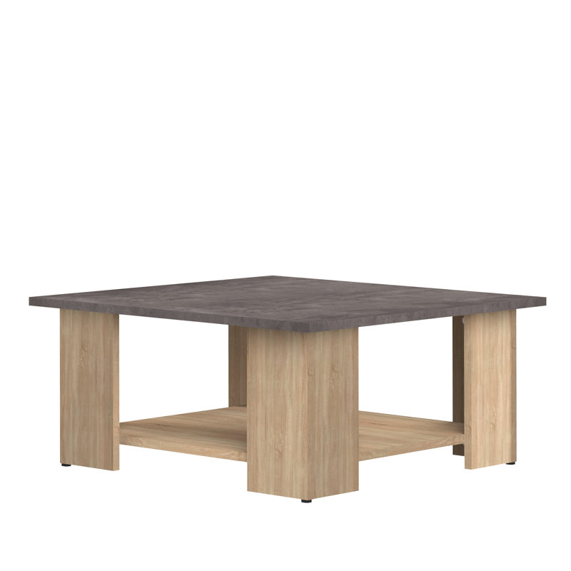 Electa Four Leg Coffee Table with Storage, Concrete Look, 31cm H x 67cm L x 67cm W, Oak