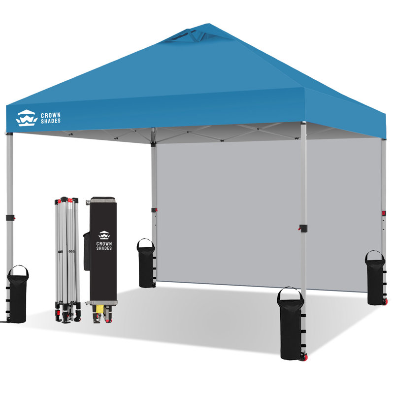 10 Ft. W x 10 Ft. D Steel Pop-Up Canopy Beach Tent with 1 Side Wall, Sky Blue