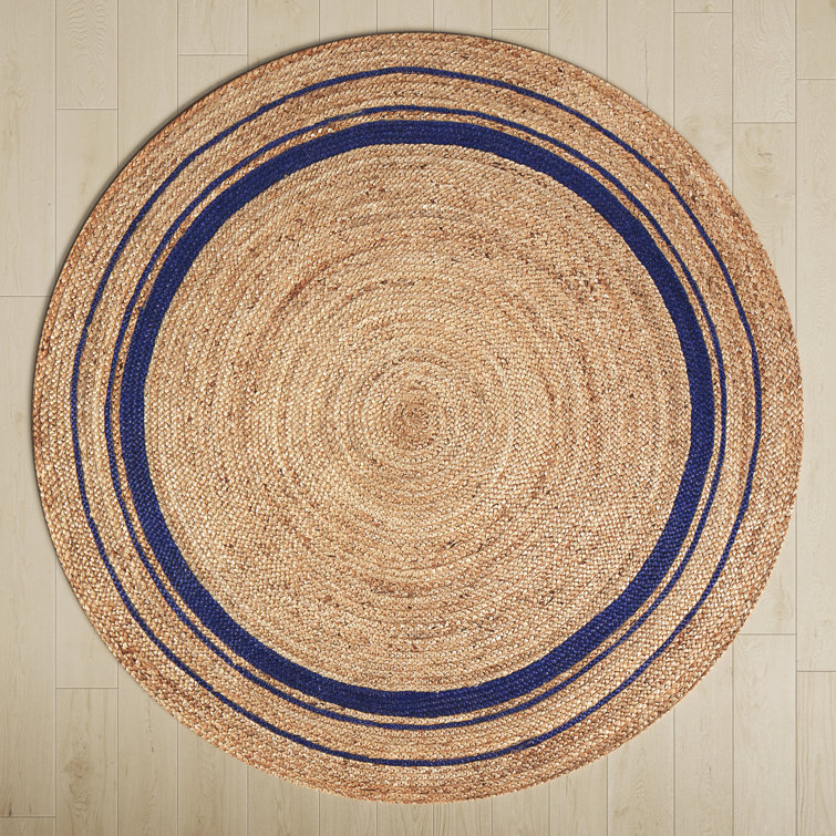 Callie Round Geometric Hand Braided Tan/Navy Blue Area Rug 8’ Round 