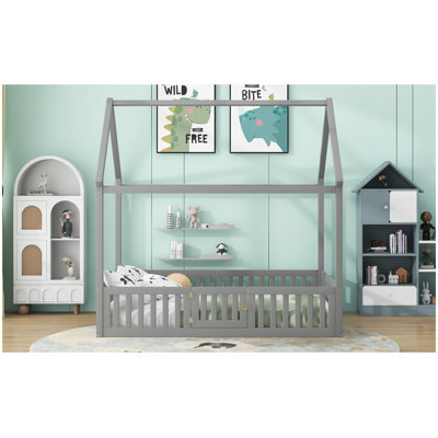 Wood House Bed With Fence And Door by Harper Orchard