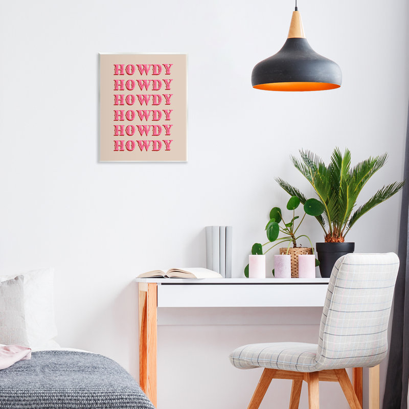 Plaque murale typographique Howdy Pink, design par CAD Designs