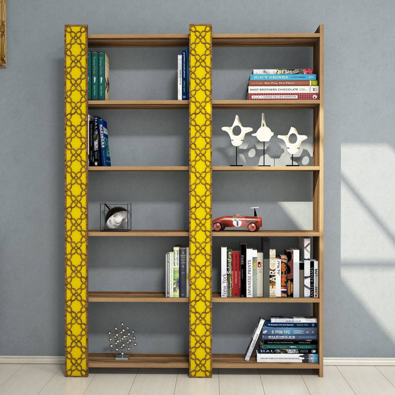 Alizeh 170cm H Standard Bookcase, Walnut/Yellow