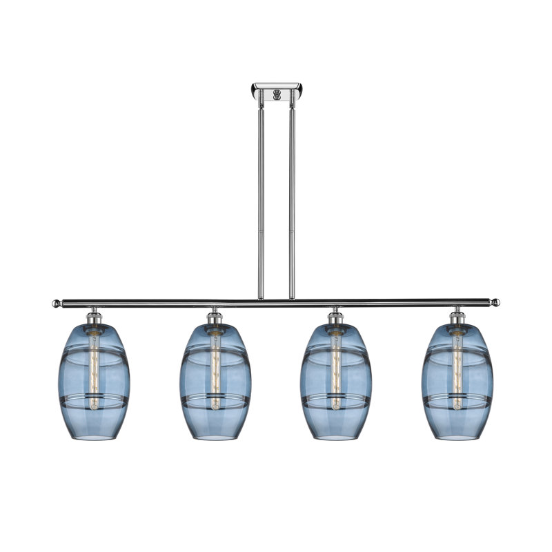 Luminaire suspendu rond / ovale pour îlot de cuisine à 4 lumières Dundrod, Bleu princesse, Chrome poli