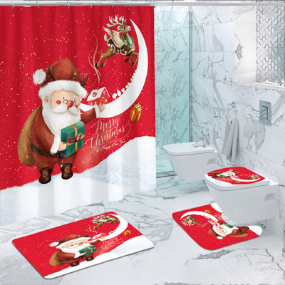  Shower Curtain Printed Waterproof and Polyester Shower Curtain Set Of Four Pieces Absorbent Mat Bath Curtain Decor