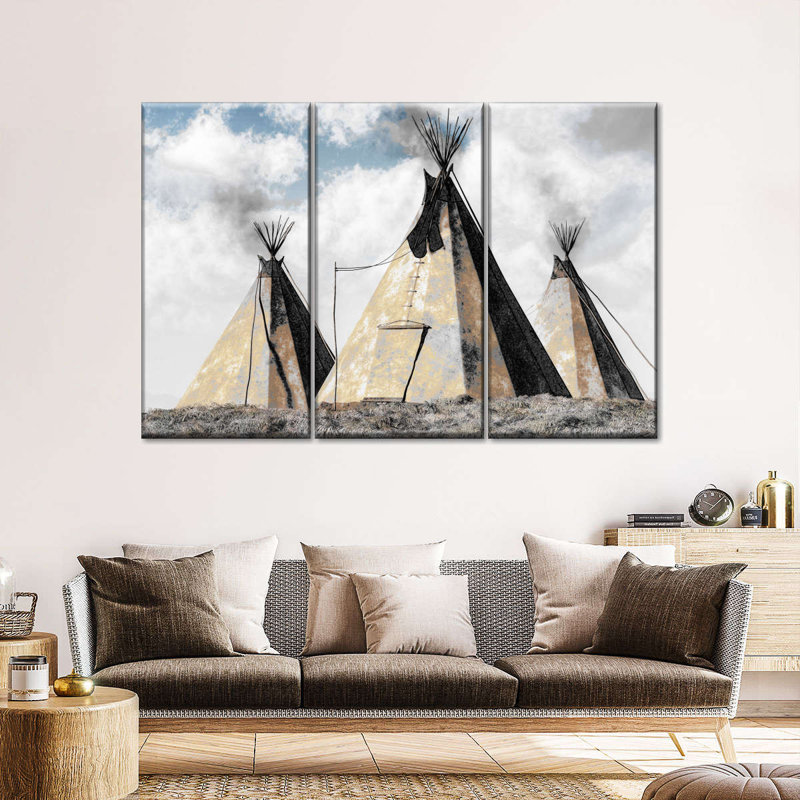 Tipis amérindiens 3 pièces, H 42 po x l 65 po x P 1,25 po