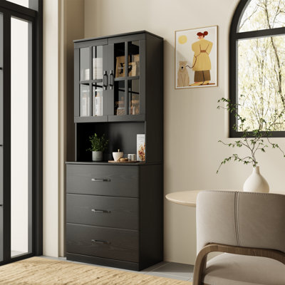 71" H X 23.6" W Kitchen Pantry With Bookcases, Glass Door Kitchen Hutch