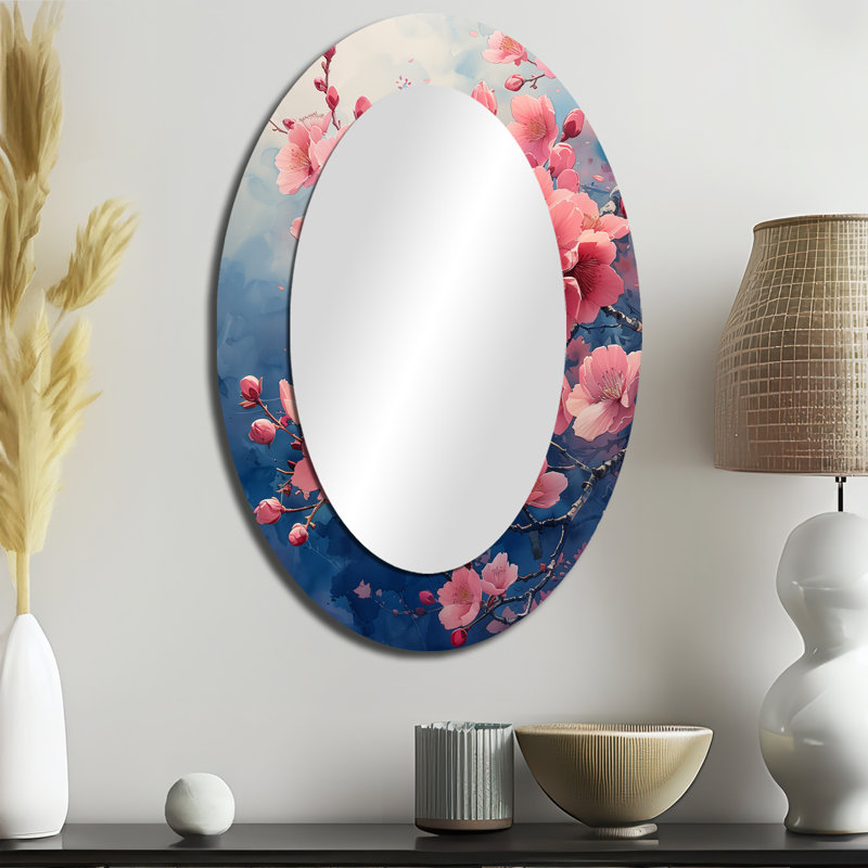 Décoration de miroir mural ovale rose et cerisier rose Garden Of Dreams I, 36 po x 24 po