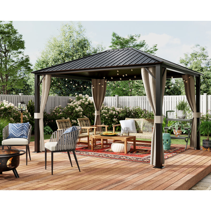 Rosana Brown Aluminum 12x10 Permanent Patio Gazebo