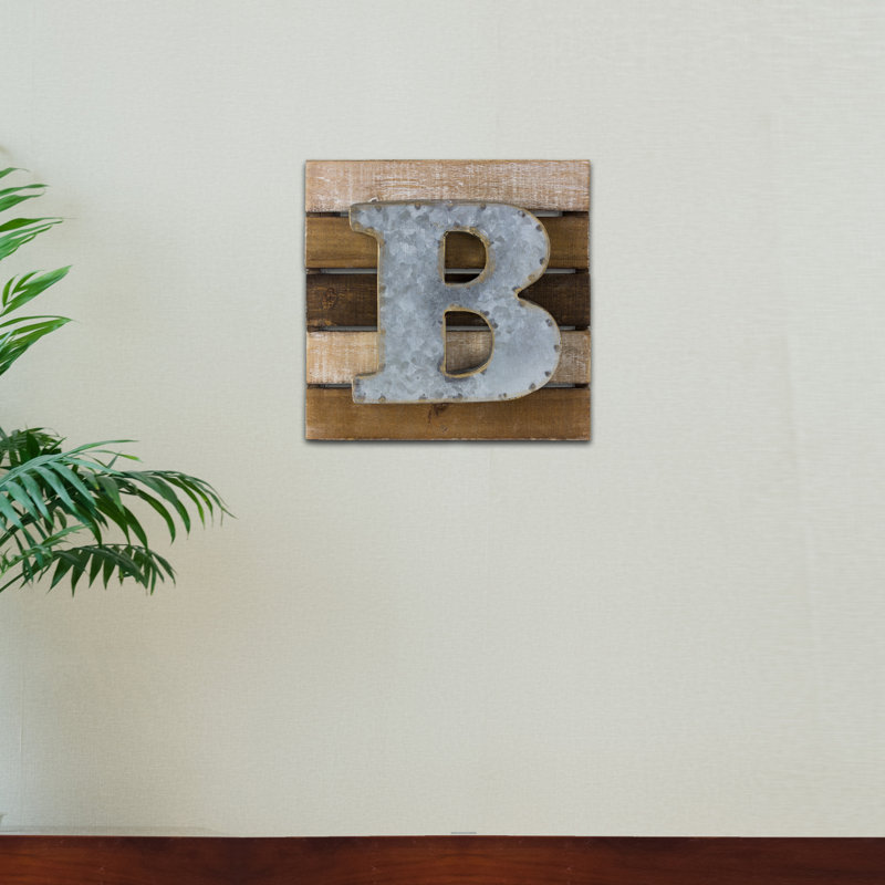 Décoration murale bloc de lettres "b" en bois rustique