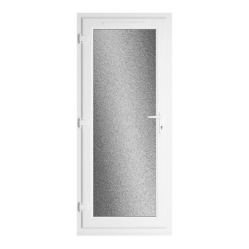 Crystal Triple Glazed Single Door Full glass White RH 890 x 2090mm Obscure, 840mm x 2090mm, Right , Grey/White