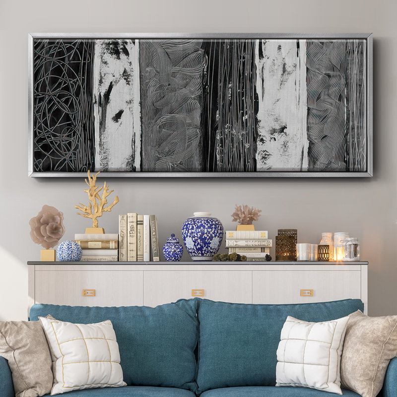 Printed Brushed Nickel Abstract I - Framed Canvas, H 20 po x l 50 po