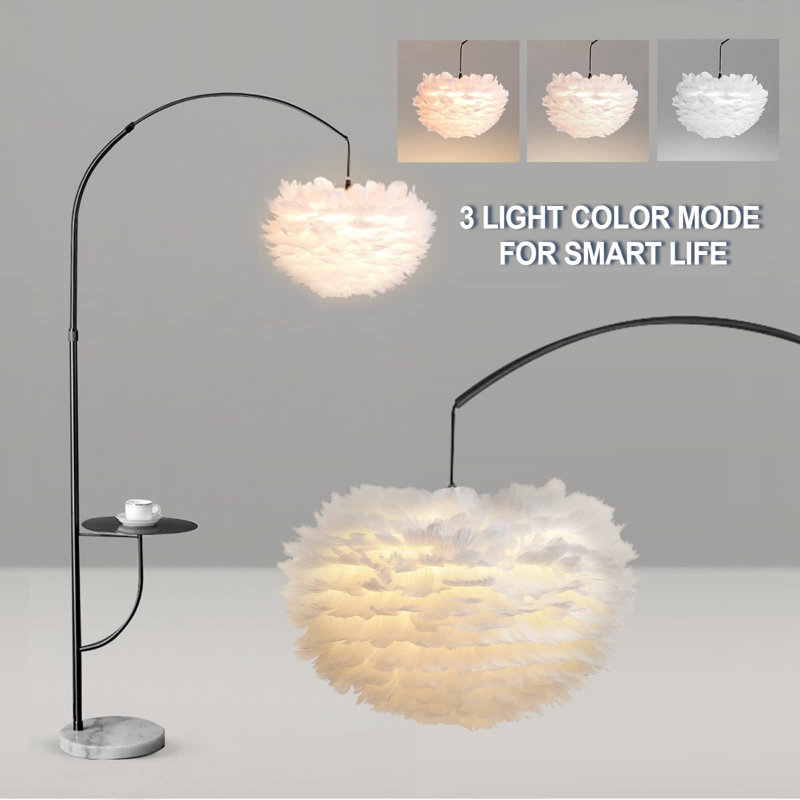 White Feather Floor Lamp with Table