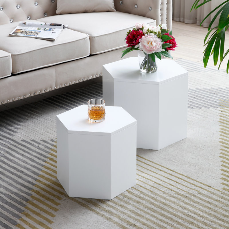 Coffee Tables,MDF With Veneer Side Table/Coffee Table/End Table/Nesting Table Set Of 2, White