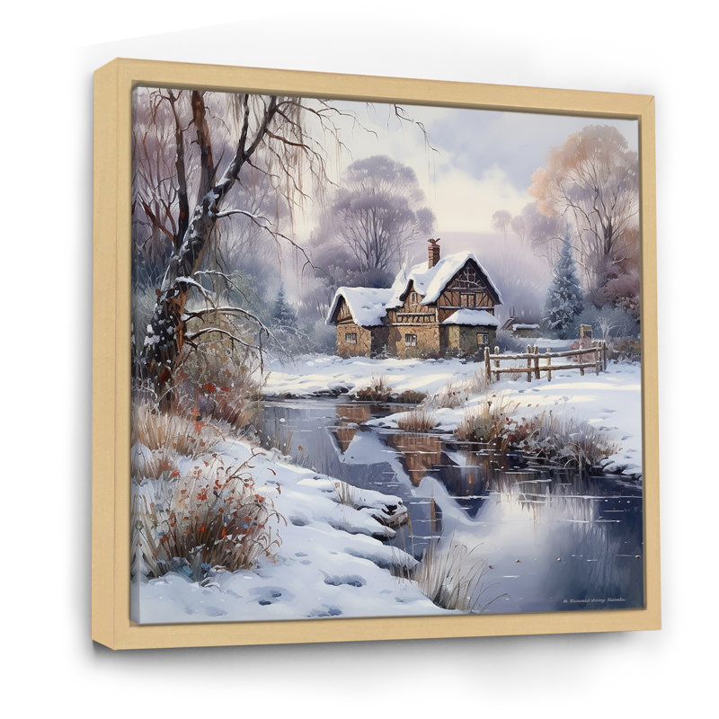 Charme d'hiver à la maison de campagne, Cadre naturel flottant, H 24 po x l 24 po