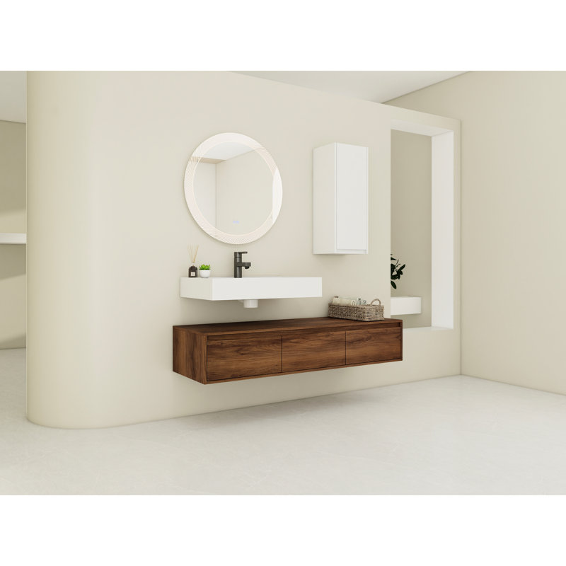 Meuble-lavabo 60 po avec lavabo en résine et armoire d'appoint 60 po style contemporain