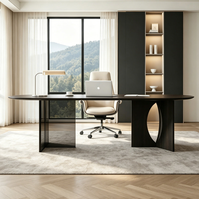 Bureau de luxe elliptique, H 29,53 po x l 94,49 po x P 35,43 po