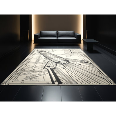 Tapis beige moelleux et moelleux à motif géométrique moderne fusée bleue