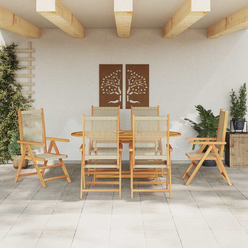 Garden Dining Set Folding Manual 7 Pcs, Beige