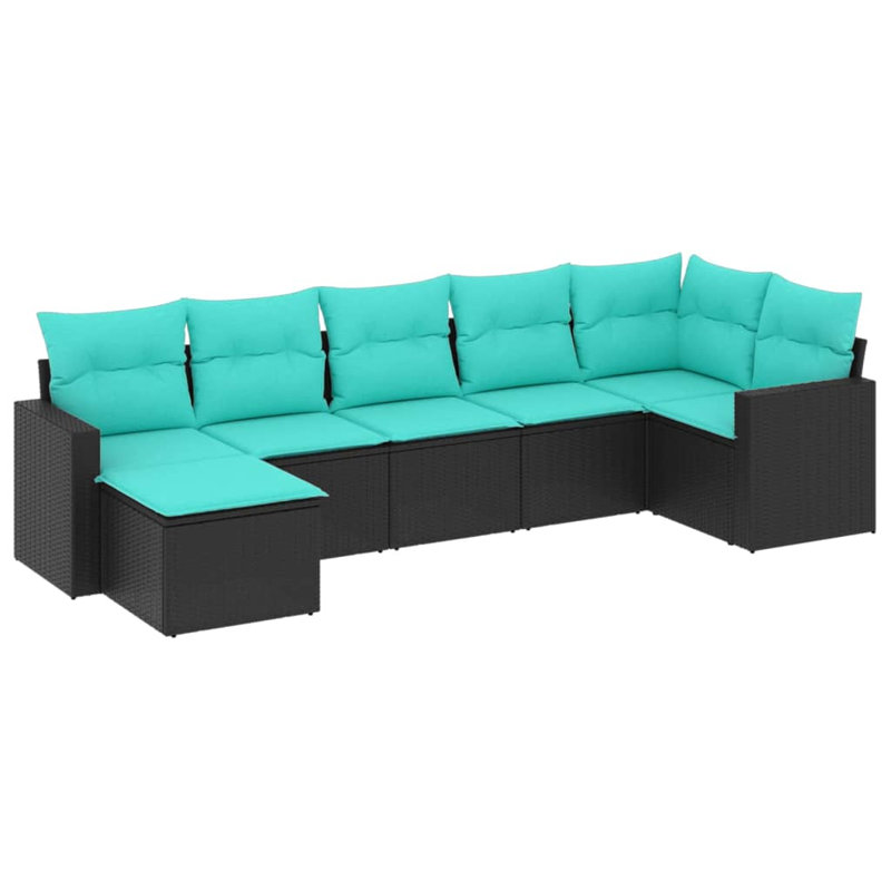  Ensemble de canapé de patio 7 pièces avec coussins en rotin de polyester noir