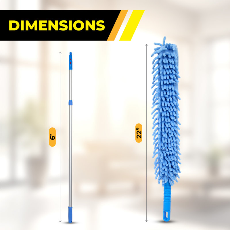 22" Flexible Wand Duster With Microfiber and Chenille Sleeve and 6' Telescopic Pole