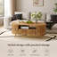 Table basse ovale de style Mid-Century moderne avec rangement intégré, table de salon fonctionnelle avec tiroir, porte coulissante lisse et poignée cannelée décorative en bois, table d'appoint multi-usage