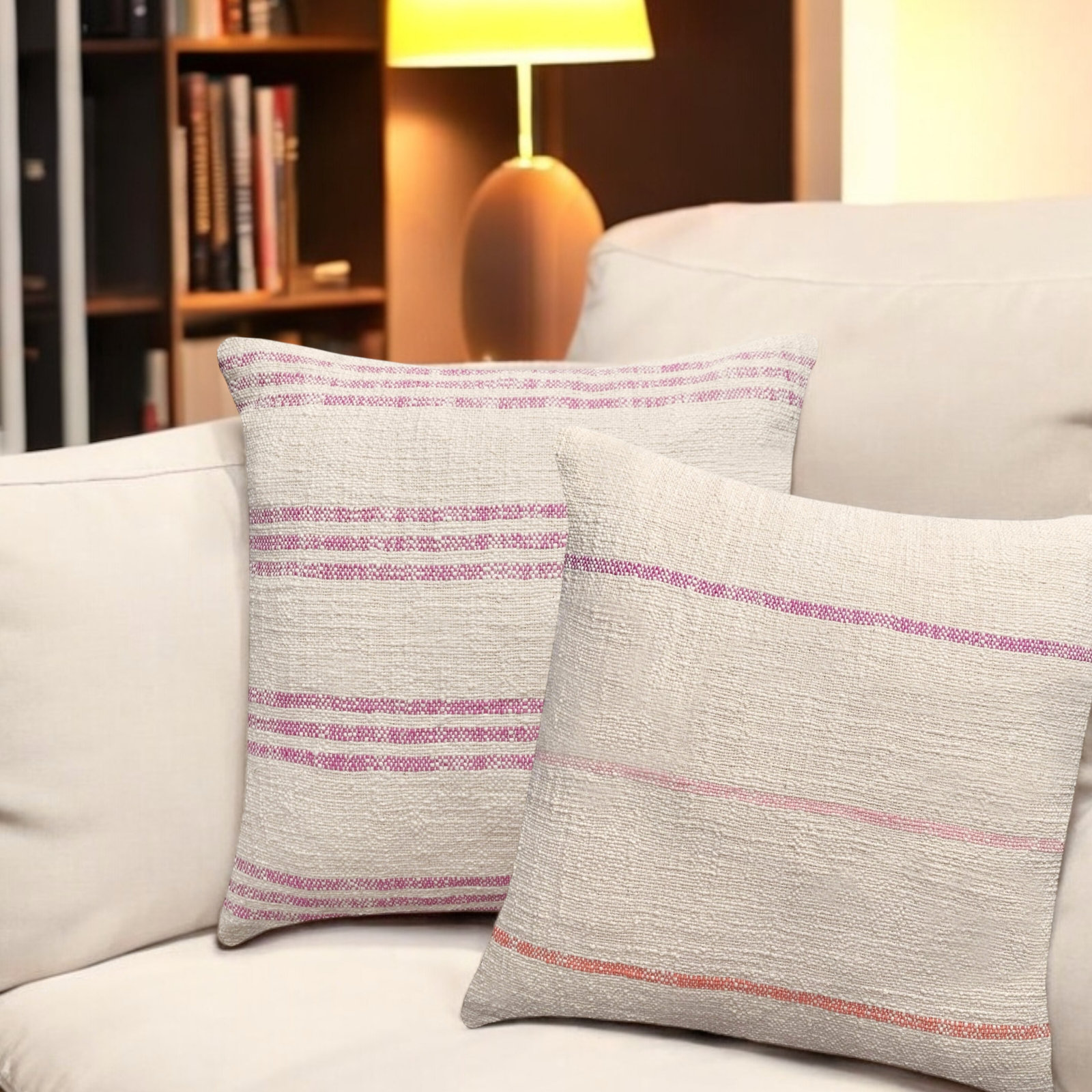 PILLOWPIA Jolie 100% Cotton Throw Pillow Cover with Brass Zipper and Dual Pattern Sides